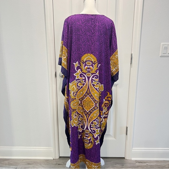 Kaftan Maxi One Size Classics Woman's House Dress Purple Gold - Picture 6 of 11